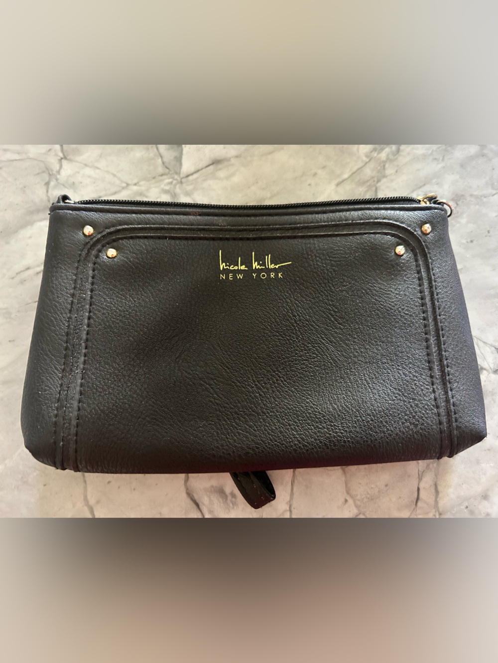 Nicole Miller Black Leather Wristlet